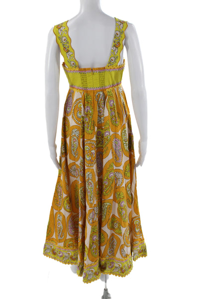 Alemais Women Maxi Paisley Square Neck Organic Cotton Dress Multicolor Size 8