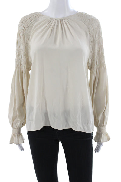 Ecru Womens Babydoll Pajama Top Ivory Silk Long Sleeve Button Size M