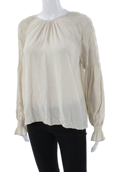 Ecru Womens Babydoll Pajama Top Ivory Silk Long Sleeve Button Size M