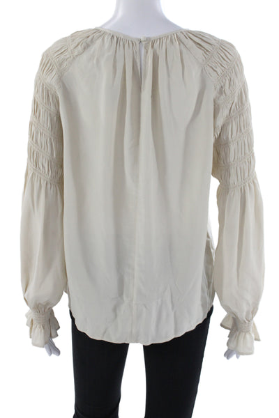 Ecru Womens Babydoll Pajama Top Ivory Silk Long Sleeve Button Size M