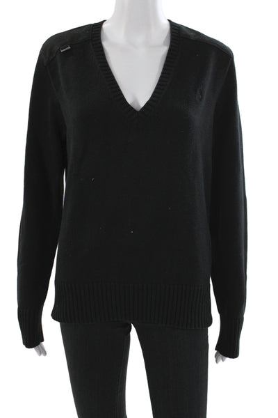 Ralph Lauren Golf Womens Pullover V-Neck Black 100% Cotton Long Sleeve Size L