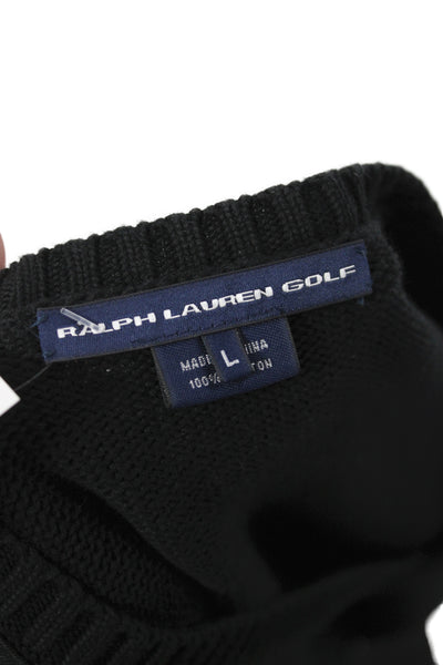 Ralph Lauren Golf Womens Pullover V-Neck Black 100% Cotton Long Sleeve Size L