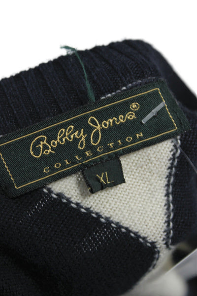 Bobby Jones Mens Black Argyle V-Neck Sleeveless Vest Size XL