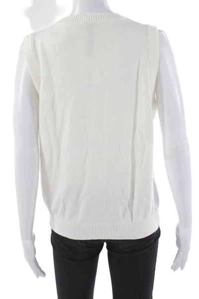 Lija Womens Argyle V-Neck Sweater Vest White 60% Cotton Size XL