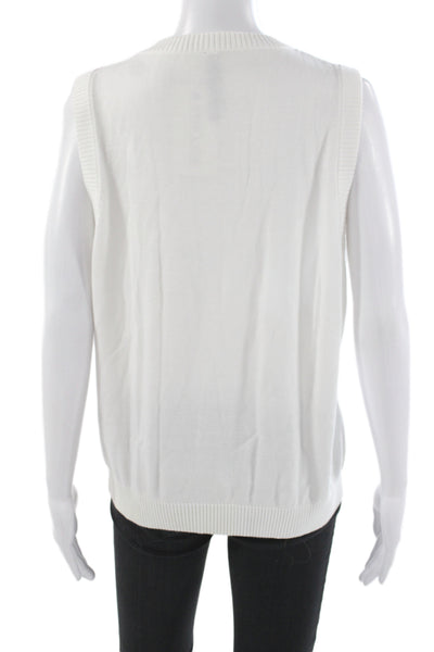 Lija Womens Argyle V Neck Sweater Vest White Sleeveless Size XL