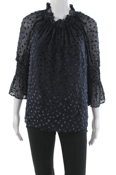 Rebecca Taylor Women Silk Polka Dot High Neck Shirt 3/4 Sleeve Size M