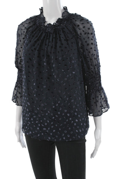Rebecca Taylor Women Silk Polka Dot High Neck Shirt 3/4 Sleeve Size M