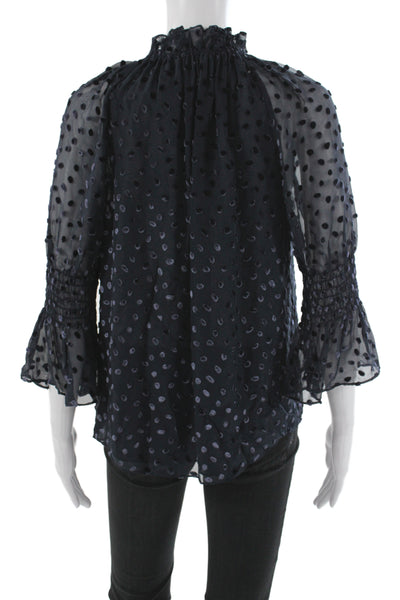 Rebecca Taylor Women Silk Polka Dot High Neck Shirt 3/4 Sleeve Size M