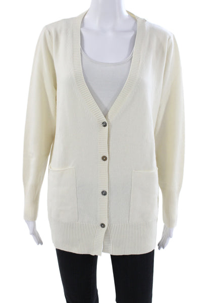 Katia Serafini Women Ivory V-Neck 25% Cashmere Long Sleeve Cardigan Size 14