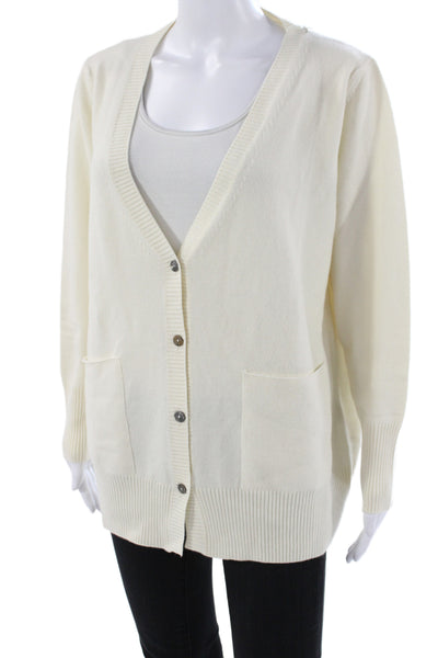 Katia Serafini Women Ivory V-Neck 25% Cashmere Long Sleeve Cardigan Size 14