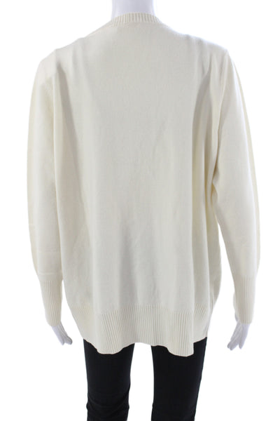 Katia Serafini Women Ivory V-Neck 25% Cashmere Long Sleeve Cardigan Size 14