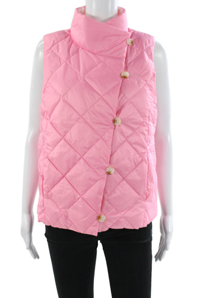 J. Mclaughlin Womens Pink Puffer Vest Argyle Nylon Button Size S
