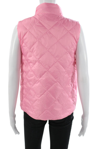 J. Mclaughlin Womens Pink Puffer Vest Argyle Nylon Button Size S