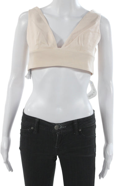 Reiss Women Beige Corset Top V Neck Tie Sleeveless Cotton Size 4