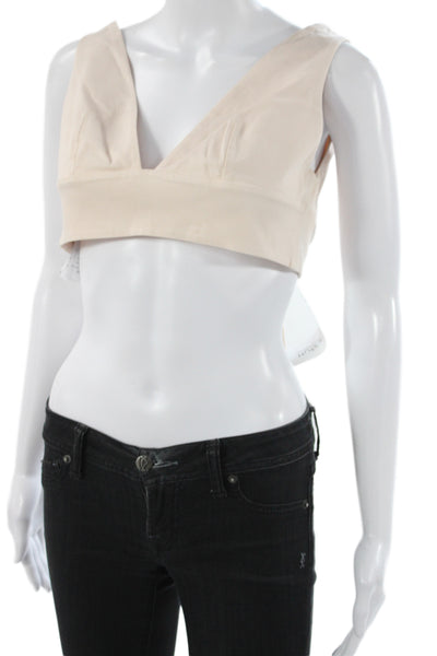 Reiss Women Beige Corset Top V Neck Tie Sleeveless Cotton Size 4