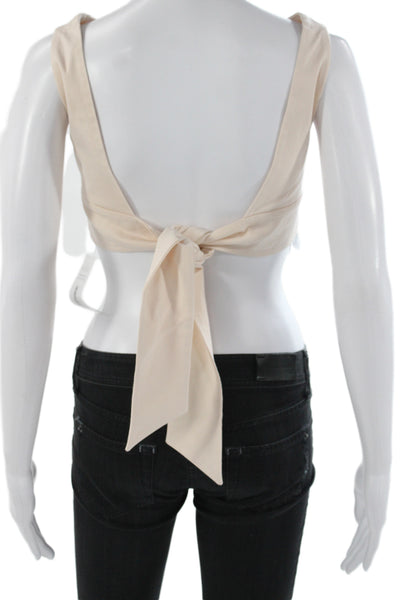 Reiss Women Beige Corset Top V Neck Tie Sleeveless Cotton Size 4