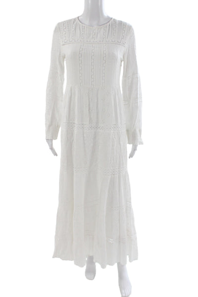 Johnny Was Women Maxi Dress White Rayon Long Sleeve Boho Round Neck Size XS