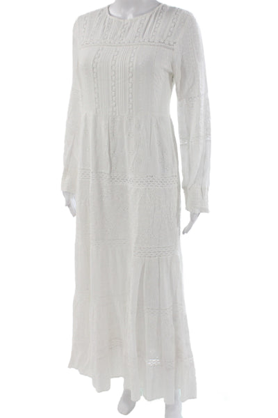Johnny Was Women Maxi Dress White Rayon Long Sleeve Boho Round Neck Size XS