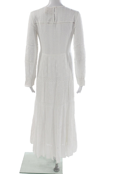 Johnny Was Women Maxi Dress White Rayon Long Sleeve Boho Round Neck Size XS