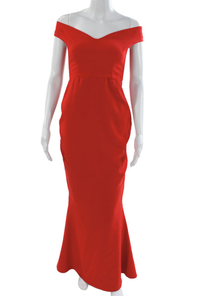 Nookie Women Mermaid Dress Red Off Shoulder Short Sleeve Long Polyester Size S