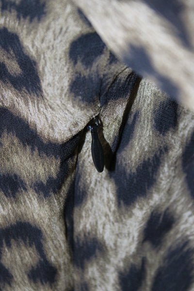 Ba&Sh Women Shift Dress Brown Leopard High Neck Long Sleeve Midi Viscose Size 6