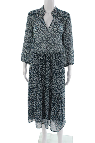 Ba&Sh Womens Maxi Floral V-Neck Long Sleeve Blue Dress Size 8