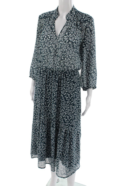 Ba&Sh Womens Maxi Floral V-Neck Long Sleeve Blue Dress Size 8