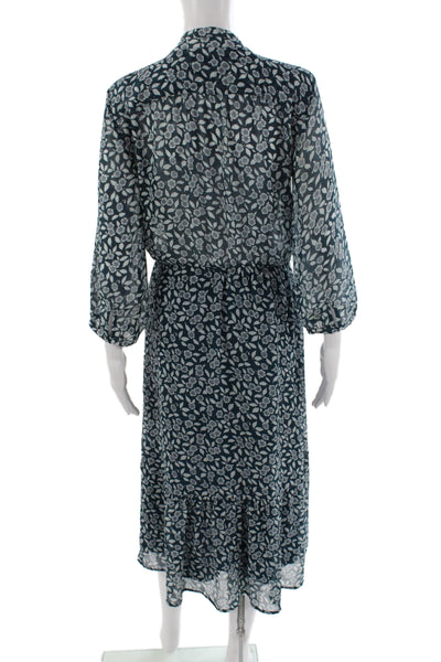 Ba&Sh Womens Maxi Floral V-Neck Long Sleeve Blue Dress Size 8