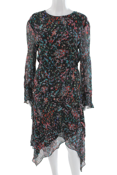 IRO Womens Plus Blouson Maxi Dress Black Floral Viscose Long Sleeve Size 36