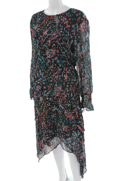 IRO Womens Plus Blouson Maxi Dress Black Floral Viscose Long Sleeve Size 36