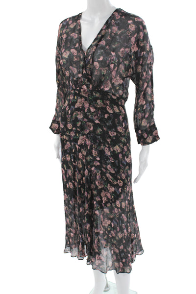 IRO Womens Wrap Dress Black Floral V-Neck Long Sleeve Full Length Size 36