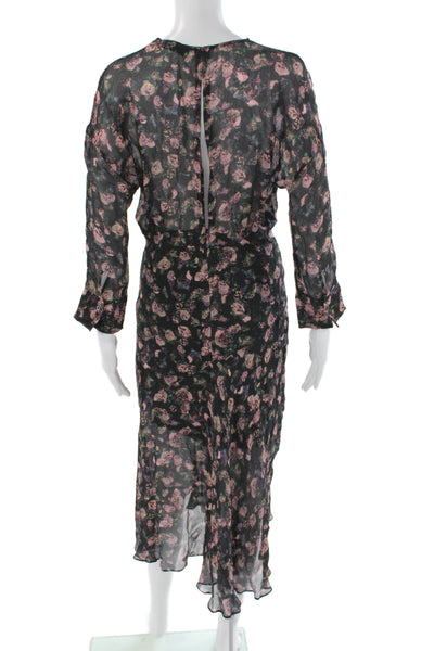 IRO Womens Wrap Dress Black Floral V-Neck Long Sleeve Full Length Size 36