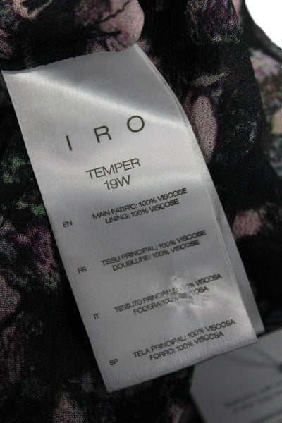 IRO Womens Wrap Dress Black Floral V-Neck Long Sleeve Full Length Size 36