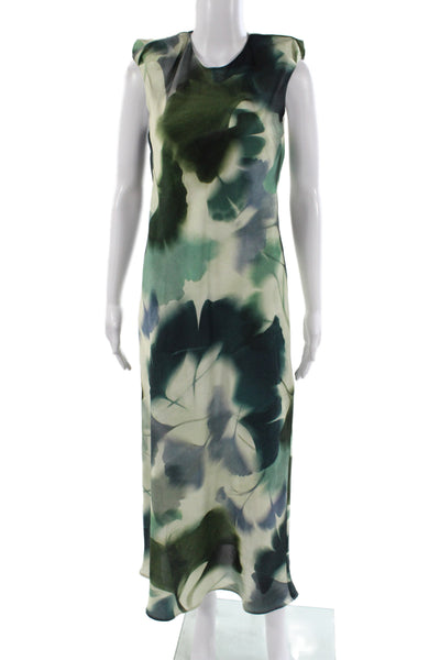 Zara Women Maxi Floral Green Sleeveless Round Neck Pullover Dress Size S