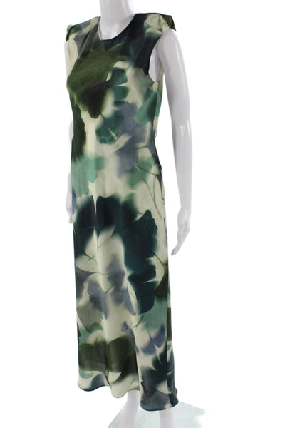 Zara Women Maxi Floral Green Sleeveless Round Neck Pullover Dress Size S