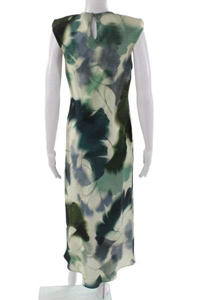 Zara Women Maxi Floral Green Sleeveless Round Neck Pullover Dress Size S