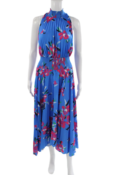 A.L.C. Womens Maxi Halter Floral Dress Blue Sleeveless Polyester Size 8