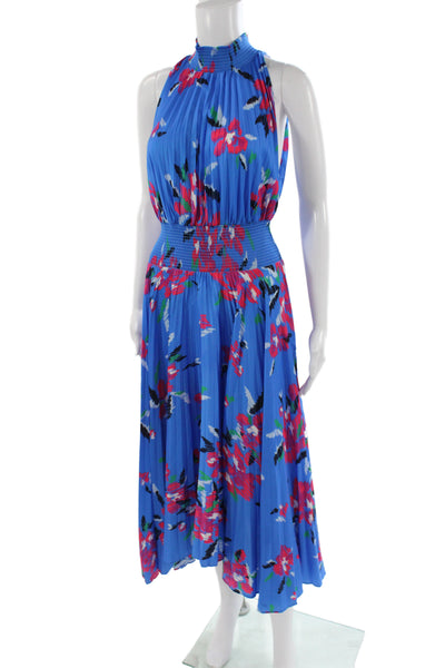 A.L.C. Womens Maxi Halter Floral Dress Blue Sleeveless Polyester Size 8