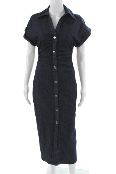 Zara Womens Shirt Dress Blue Collared Short Sleeve Full Length Size S
