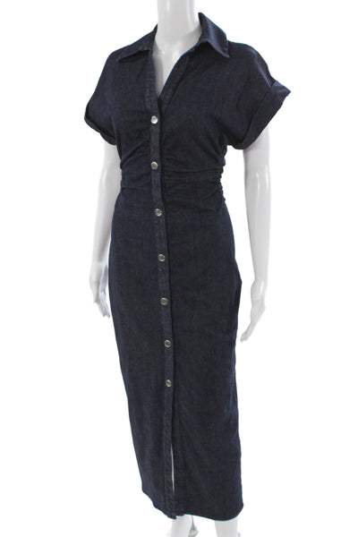 Zara Womens Shirt Dress Blue Collared Short Sleeve Full Length Size S