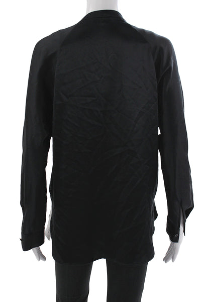 Vince Women Shirt Black Silk Long Sleeve Round Neck Solid Size XS