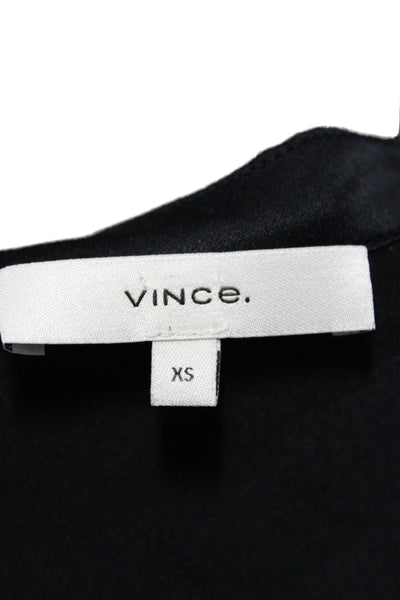 Vince Women Shirt Black Silk Long Sleeve Round Neck Solid Size XS