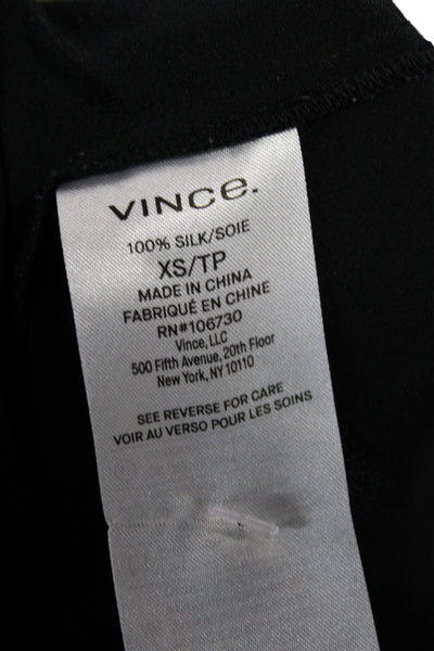 Vince Women Shirt Black Silk Long Sleeve Round Neck Solid Size XS