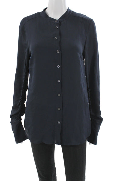 Veronica Beard Womens Basic Silk Mock Neck Long Sleeve Blouse Blue Size 4