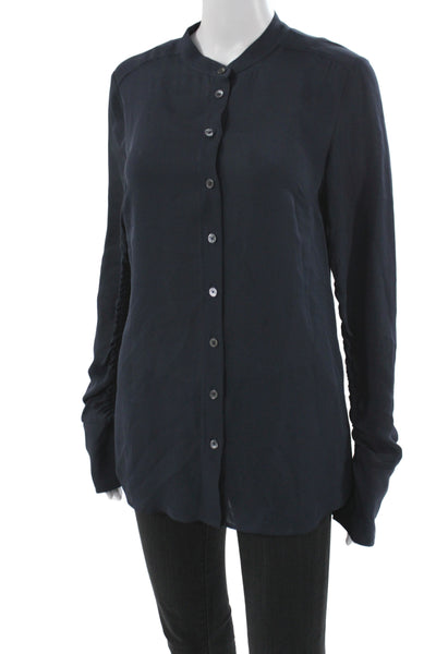 Veronica Beard Womens Basic Silk Mock Neck Long Sleeve Blouse Blue Size 4