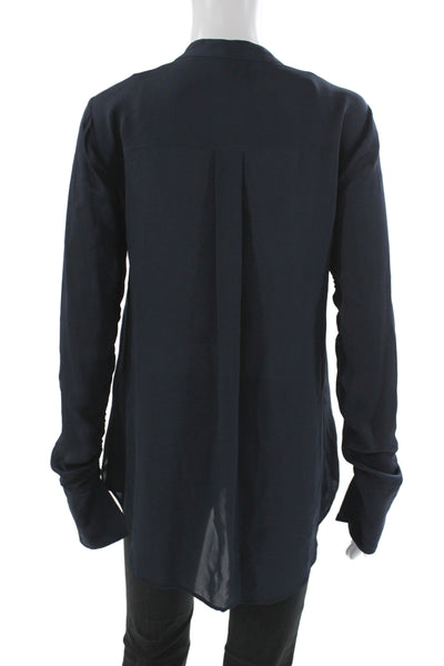 Veronica Beard Womens Basic Silk Mock Neck Long Sleeve Blouse Blue Size 4
