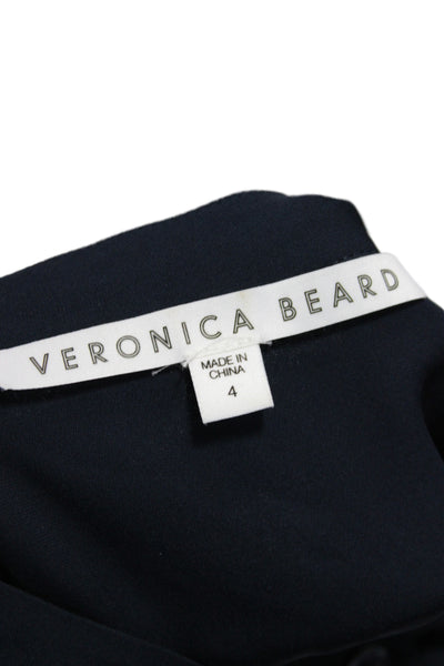 Veronica Beard Womens Basic Silk Mock Neck Long Sleeve Blouse Blue Size 4