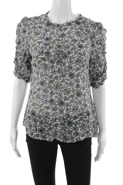 Veronica Beard Womens Tops Silk 3/4 Sleeve Shirt Blue Size 6