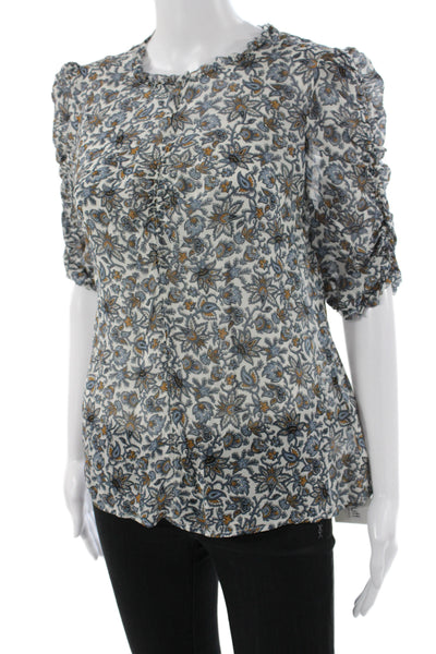 Veronica Beard Womens Tops Silk 3/4 Sleeve Shirt Blue Size 6