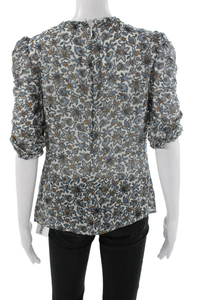 Veronica Beard Womens Tops Silk 3/4 Sleeve Shirt Blue Size 6
